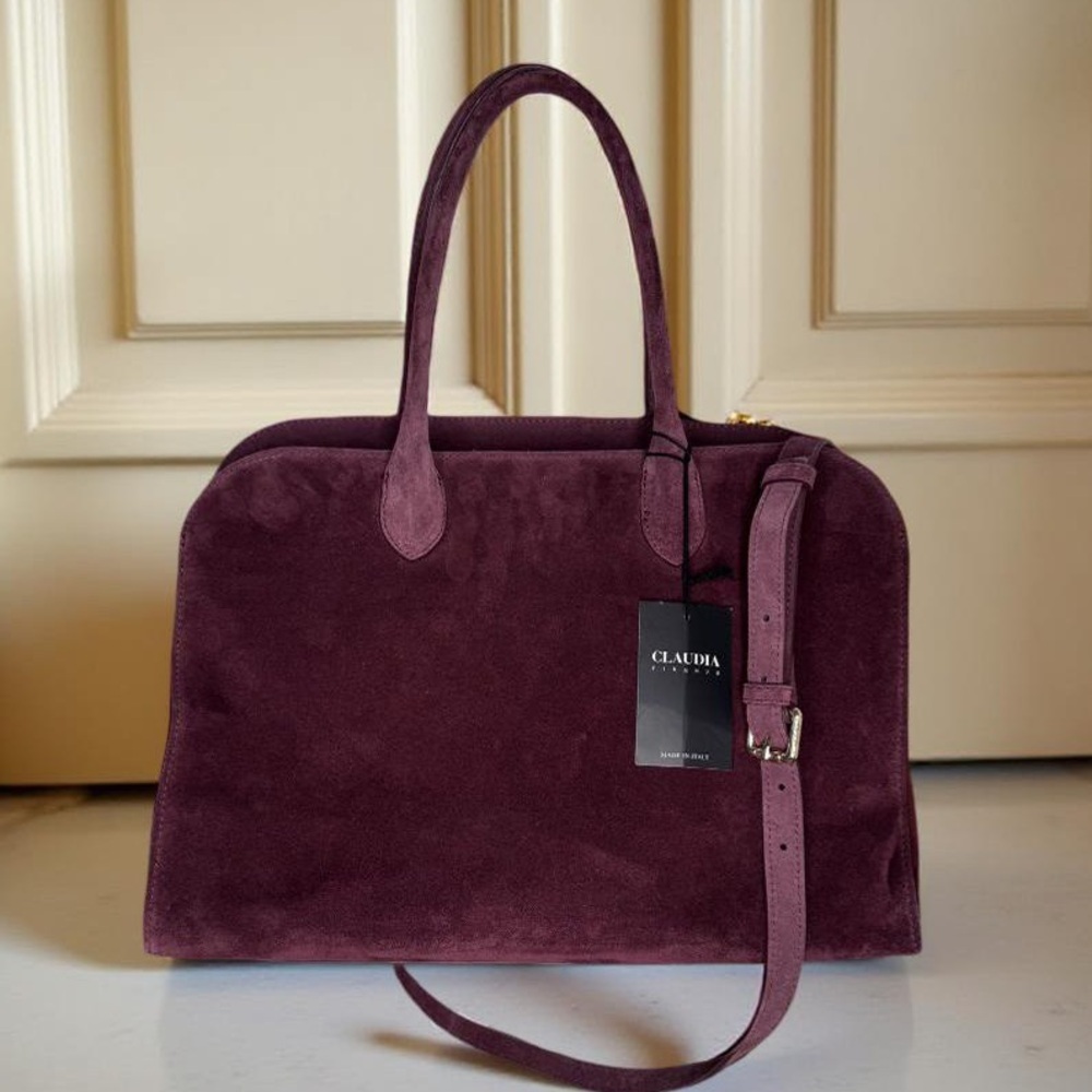 Claudia Firenze Large suede Leather,tote,Satchel,Italian Bag Elegant burgundy
